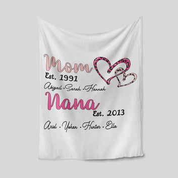 Nana Blanket, Mom Blanket, Heart Blanket, Family Blanket, Custom Name Blanket, Gift Blanket