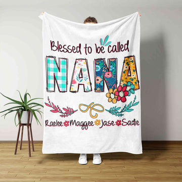 Blessed To Be Called Nana Blanket, Nana Blanket, Flower Blanket, Family Blanket, Custom Name Blanket, Gift Blanket