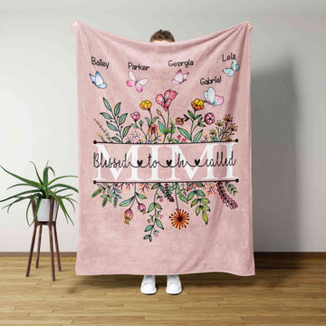 Blessed To Be Called Mimi Blanket, Flower Blanket, Butterfly Blanket, Custom Name Blanket, Gift Blanket