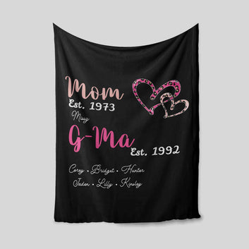 Mom Blanket, G-Ma Blanket, Heart Blanket, Family Blanket, Custom Name Blanket, Gift Blanket