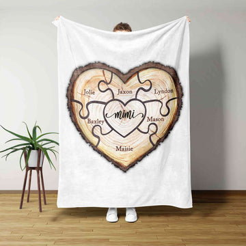 Mimi Blanket, Heart Blanket, Wooden Heart Blanket, Family Blanket, Custom Name Blanket, Gift Blanket