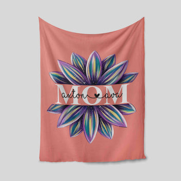 Mom Blanket, Flower Blanket, Colorful Blanket, Family Blanket, Custom Name Blanket, Gift Blanket