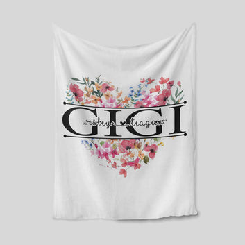 Gigi Blanket, Flower Blanket, Heart Blanket, Custom Name Blanket, Gift Blanket