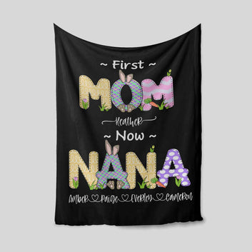 First Mom Blanket, Now Nana Blanket, Rabbit Blanket, Family Blanket, Custom Name Blanket, Gift Blanket
