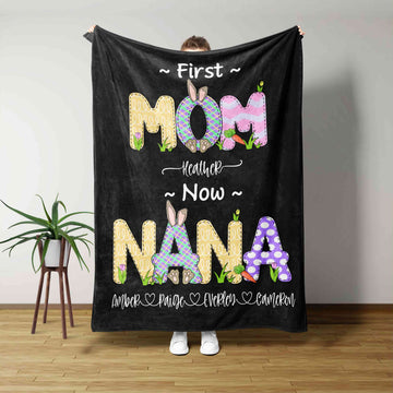 First Mom Blanket, Now Nana Blanket, Rabbit Blanket, Family Blanket, Custom Name Blanket, Gift Blanket