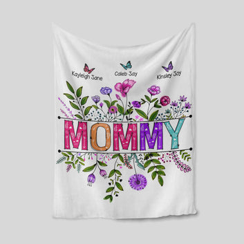Mommy Blanket, Flower Blanket, Butterfly Blanket, Family Blanket, Custom Name Blanket, Gift Blanket
