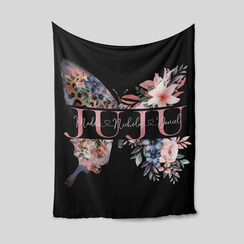 Juju Blanket, Flower Blanket, Butterfly Blanket, Family Blanket, Custom Name Blanket, Gift Blanket