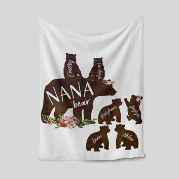 Nana Bear Blanket, Bear Blanket, Flower Blanket, Family Blanket, Custom Name Blanket, Gift Blanket