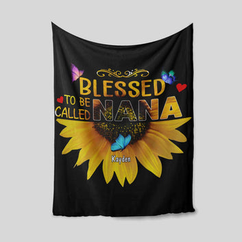 Blessed To Be Called Nana Blanket, Sunflower Blanket, Butterfly Blanket, Family Blanket, Custom Name Blanket