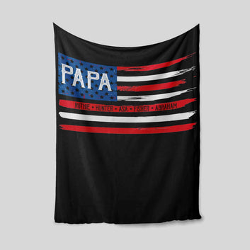 Papa Blanket, American Flag Blanket, Family Blanket, Custom Name Blanket, Gift Blanket