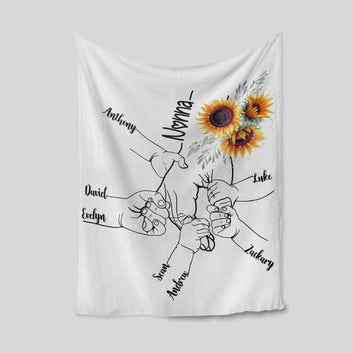 Holding Of Hand Blanket, Hand Blanket, Sunflower Blanket, Family Blanket, Custom Name Blanket, Gift Blanket