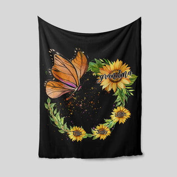 Butterfly Blanket, Sunflower Blanket, Family Blanket, Custom Name Blanket, Gift Blanket