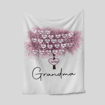 Grandma Blanket, Tree Blanket, Heart Blanket, Family Blanket, Custom Name Blanket, Gift Blanket