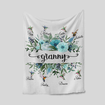 Granny Blanket, Flower Blanket, Hummingbird Blanket, Family Blanket, Custom Name Blanket, Gift Blanket