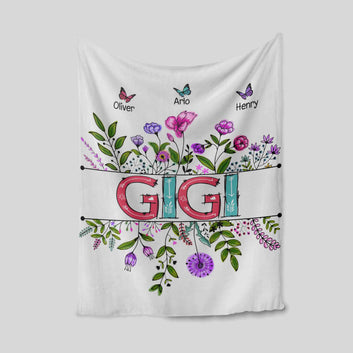Gigi Blanket, Flower Blanket, Butterfly Blanket, Family Blanket, Custom Name Blanket, Gift Blanket