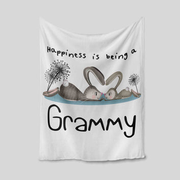 Happiness Is Being A Grammy Blanket, Rabbit Blanket, Dandelion Blanket, Custom Name Blanket, Gift Blanket