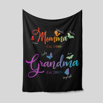 Momma Blanket, Butterfly Blanket, Family Blanket, Custom Name Blanket, Gift Blanket