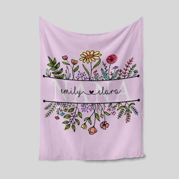 Nana Blanket, Flower Blanket, Family Blanket, Custom Name Blanket, Gift Blanket