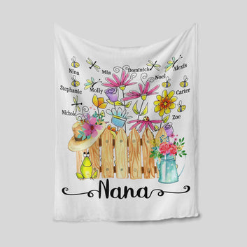 Nana Blanket, Flower Blanket, Bee Blanket, Dragonfly Blanket, Family Blanket, Custom Name Blanket