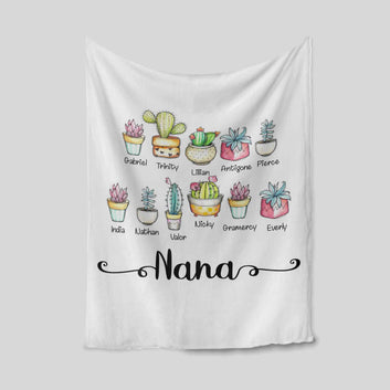 Nana Blanket, Cactus Blanket, Family Blanket, Custom Name Blanket, Gift Blanket