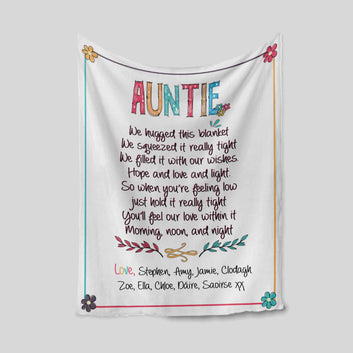 Auntie Blanket, Flower Blanket, Family Blanket, Custom Name Blanket, Gift Blanket