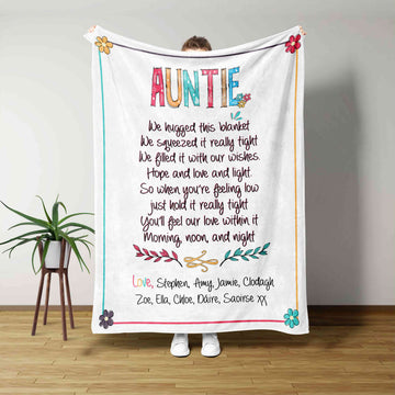 Auntie Blanket, Flower Blanket, Family Blanket, Custom Name Blanket, Gift Blanket