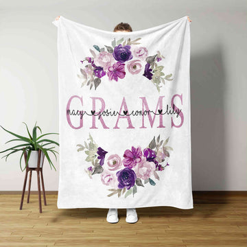 Grams Blanket, Flower Blanket, Family Blanket, Custom Name Blanket, Gift Blanket