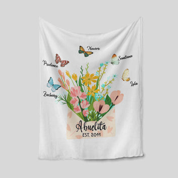Letter Blanket, Flower Blanket, Butterfly Blanket, Family Blanket, Custom Name Blanket, Gift Blanket