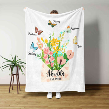 Letter Blanket, Flower Blanket, Butterfly Blanket, Family Blanket, Custom Name Blanket, Gift Blanket