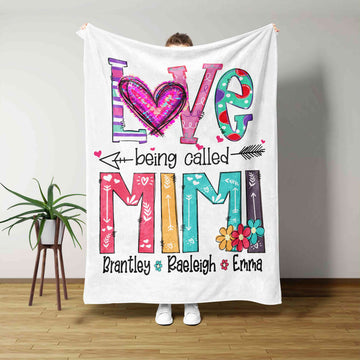 Love Being Called Mimi Blanket, Flower Blanket, Heart Blanket, Family Blanket, Custom Name Blanket, Gift Blanket