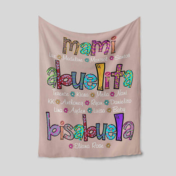 Mami Blanket, Flower Blanket, Colorful Blanket, Family Blanket, Custom Name Blanket, Gift Blanket