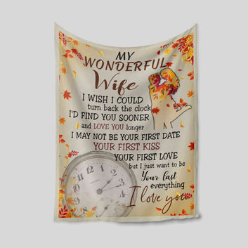 My Wonderful Wife Blanket, Fall Leaves Blanket, Clock Blanket, Family Blanket, Custom Name Blanket, Gift Blanket