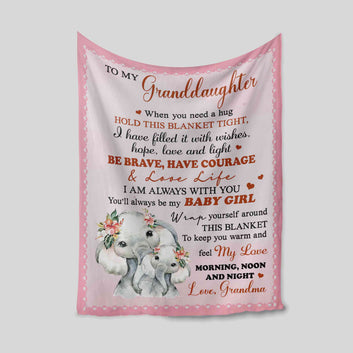 To My Granddaughter Blanket, Elephant Blanket, Flower Blanket, Family Blanket, Custom Name Blanket, Gift Blanket
