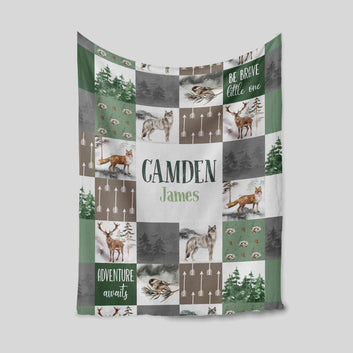 Personalized Name Blanket, Adventure Awaits Blanket, Fox Blanket, Wolf Blanket, Deer Blanket, Animal Blanket