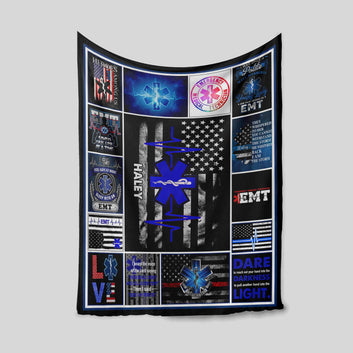 Personalized Name Blanket, Emergency Medical Technician Blanket, American Flag Blanket, Gift Blanket