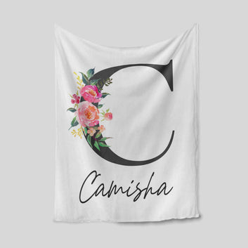 Personalized Name Blanket, Flower Blanket, Family Blanket, Gift Blanket