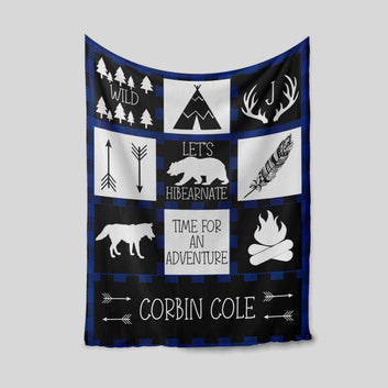 Personalized Name Blanket, Time For An Adventure Blanket, Wolf Blanket, Bear Blanket, Family Blanket, Gift Blanket
