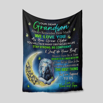 Our Dear Grandson Blanket, Lion Blanket, Moon Blanket, Family Blanket, Custom Name Blanket, Gift Blanket
