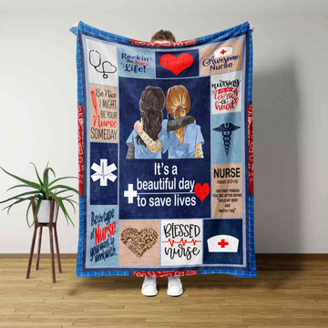 It’s A Beautiful Day To Save Lives Blanket, Nurse Blanket, Heart Blanket, Blanket For Nurse, Gift Blanket