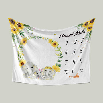 Custom Baby Blanket, Elephant Blanket, Sunflower Blanket, Month Blanket, Baby Blanket, Milestone Blanket, Gift Blanket