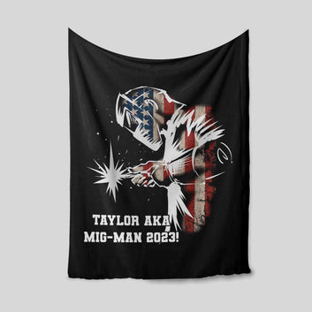Personalized Name Blanket, Welder Vector Blanket, American Flag Blanket, Gift Blanket