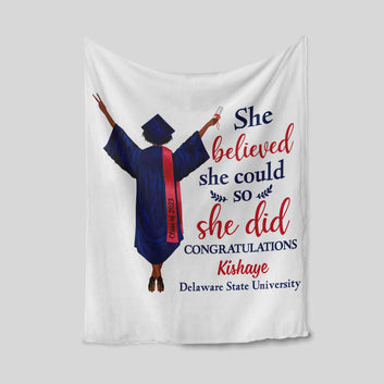 She Believed She Could So She Did Congratulations Blanket, Short Hair Girl Blanket, Gift Blanket