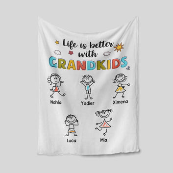 Life Is Better With Grandkids Blanket, Sun Blanket, Flowers Blanket, Custom Name Blanket, Gift Blanket