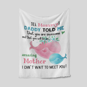 Hi Mommy Blanket, Dolphin Blanket, Mom Blanket, Heart Blanket, Family Blanket, Custom Name Blanket