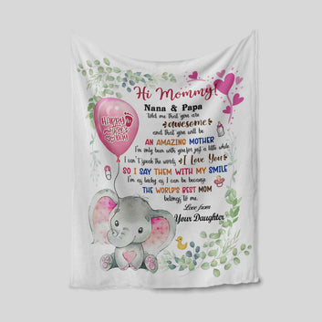 Hi Mommy Blanket, Happy Mother’s Day Blanket, Elephant Blanket, Heart Blanket, Custom Name Blanket