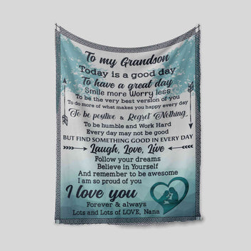 Personalized Name Blanket, To My Grandson Blanket, Heart Canvas, Arrow Blanket, Gift Blanket