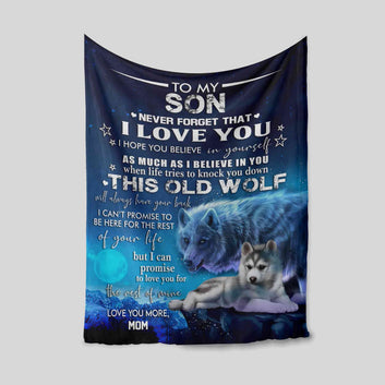 Personalized Name Blanket, To My Son Blanket, Wolf Blanket, Moon Blanket, Gift Blanket
