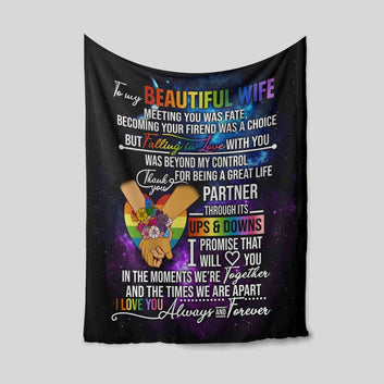 To My Beautiful Wife Blanket, LGBT Blanket, Rainbow Blanket, Flower Blanket, Custom Name Blanket