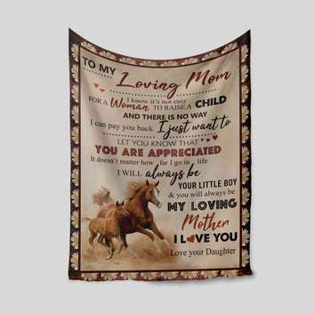 To My Loving Mom Blanket, Horse Blanket, Daisy Flower Blanket, Custom Name Blanket, Gift Blanket