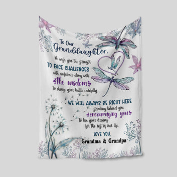 To Our Granddaughter Blanket, Dragonfly Blanket, Dandelion Throw Blanket, Custom Name Blanket, Gift Blanket
